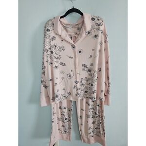 Flora Nikrooz Pajama Set Pink Black & White Floral  Pattern XXL